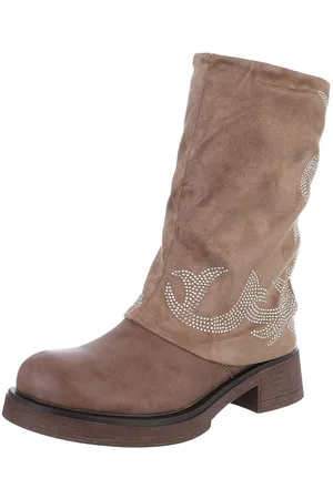 Ital-Design Damen Cowboyboots Biker Westernstiefel (88519561) Blockabsatz Flache Stiefel in Hellbraun - Verkäufer: