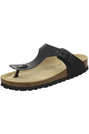Afs 210723 Zehentrenner Pantolette für Damen mit Fußbett, bequeme Sandalen aus Leder - Verkäufer: