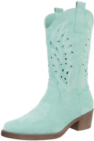 Ital-Design Damen Cowboyboots Western Westernstiefel (88671716) Blockabsatz Stiefel in Türkis - Verkäufer: