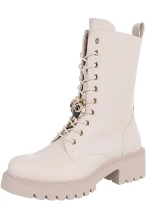 Ital-Design Damen Schnürschuhe Freizeit Schnürstiefelette (87118125) Blockabsatz Plateaustiefeletten in Beige - Verkäufer: