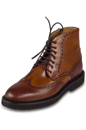 Brecos Herren Schnür-Stiefelette braun, Budapester-Stil, Reißverschluß Stiefel Handgefertigt in Italien - Verkäufer: SISENTO - Italienische Schuhe
