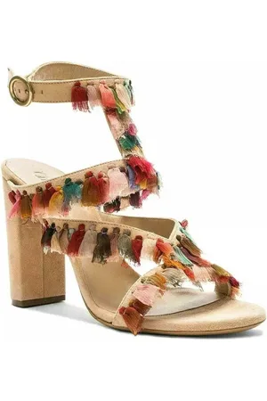 Chloé Liz Sandalen Heels Schuhe Pumps Verstellbarer Riemen Schnalle, Fransen aus mehrfarbiger Voile - Verkäufer: eldigo