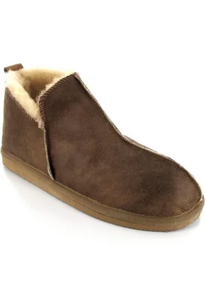 Shepherd Herren Lammfell-Hausschuh Anton, antique cognac, Winterschuhe Hausschuh Winterhausschuhe aus Lammfell, temperaturregulierend - Verkäufer: WoolFit