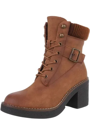 Ital-Design Damen Schnürschuhe Freizeit Schnürstiefelette (88519549) Blockabsatz Stiefeletten in Camel - Verkäufer: