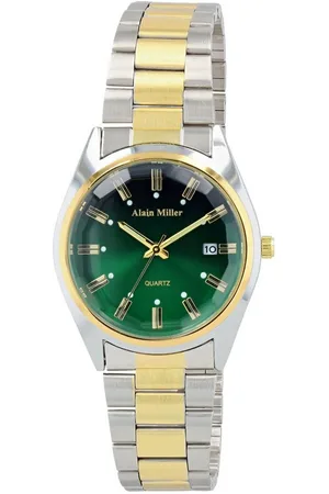 Alain Miller Quarzuhr 2800101 Herrenuhr mit Metallband, silberfarben/ grün - Verkäufer: Shaghafi GmbH