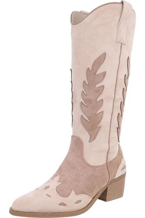 Ital-Design Damen Cowboyboots Western Westernstiefel (88460430) Blockabsatz Stiefel in Beige - Verkäufer: