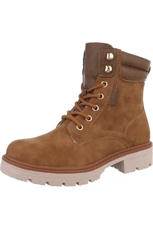 Ital-Design Damen Schnürschuhe Freizeit Stiefelette (87740255) Blockabsatz Schnürstiefeletten in Camel - Verkäufer: