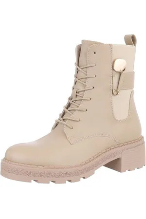 Ital-Design Damen Schnürschuhe Freizeit Schnürstiefelette (87531917) Blockabsatz Stiefeletten in Beige - Verkäufer: