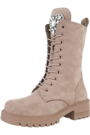 Ital-Design Damen Schnürschuhe Freizeit Schnürstiefelette (87214553) Blockabsatz Plateaustiefeletten in Hellbraun - Verkäufer: