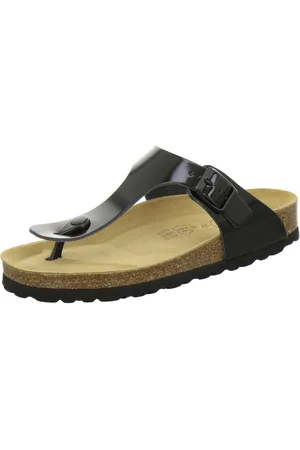 Afs 210725 Zehentrenner Pantolette für Damen mit Fußbett, bequeme Sandalen aus Leder - Verkäufer: