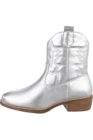 Ital-Design Kinder Cowboyboots Western Stiefelette Blockabsatz Stiefeletten in Silber - Verkäufer: