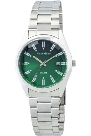 Alain Miller Quarzuhr 2800101 Herrenuhr mit Metallband, silberfarben/ grün - Verkäufer: Shaghafi GmbH