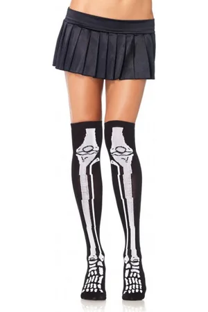 Leg Avenue Halterlose Strümpfe Overknee Strümpfe mit Skelett-Motiv Einheitsgröße ca. 36 bis 40 - Verkäufer: unbespielt