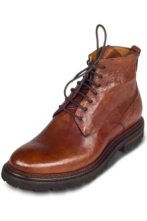 Brecos Herren Leder Schnür-Boots mit Reißverschluß, cognak braun, durchgenäht Stiefel Handgefertigt in Italien - Verkäufer: SISENTO - Italienische Schuhe
