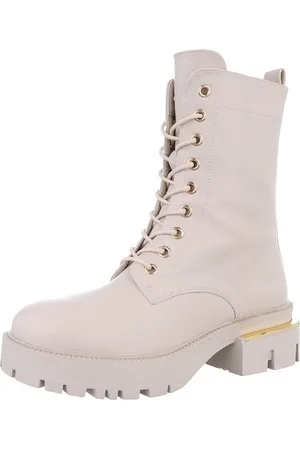Ital-Design Damen Schnürschuhe Biker Westernstiefelette (87214605) Blockabsatz Plateaustiefeletten in Beige - Verkäufer: