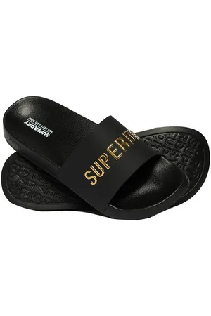 Superdry Herren Bade-Sandalen LOGO VEGAN POOL SLIDE Black Metallic Badesandale - Verkäufer: Fashioncode