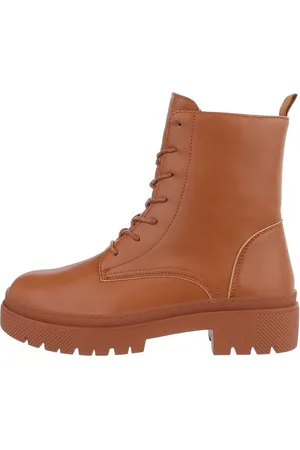 Ital-Design Damen Schnürschuhe Freizeit Schnürstiefelette (84906762) Blockabsatz Plateaustiefeletten in Camel - Verkäufer: