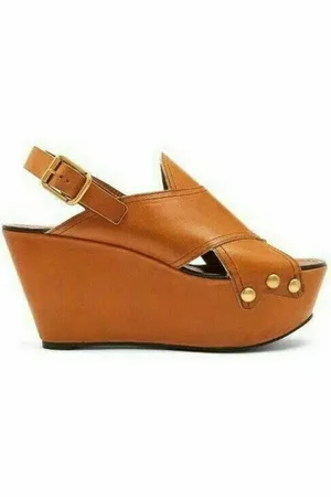 Chloé Platform Wedges Sandalen Schuhe Wedgesneaker Metallnieten, Slingback-Design, Crossover-Lederbänder - Verkäufer: eldigo