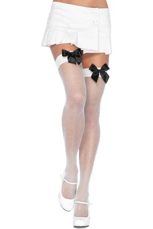 Leg Avenue Overknees Halterlose Netzstrümpfe mit Schleife -schwarz Unverzichtbares Accessoire für Damen, vielseitig kombinierbares Kost - Verkäufer: MASKWORLD