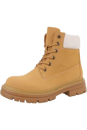 Ital-Design Damen Schnürschuhe Freizeit Stiefelette (87740346) Blockabsatz Plateaustiefeletten in Camel - Verkäufer: