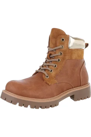 Ital-Design Damen Schnürschuhe Freizeit Stiefelette (87531900) Blockabsatz Schnürstiefeletten in Camel - Verkäufer: