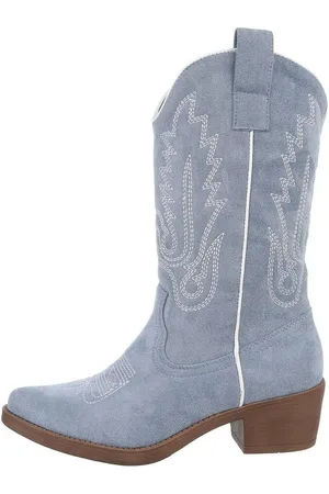 Ital-Design Damen Cowboyboots Western Westernstiefel (85757898) Blockabsatz Western- & Bikerstiefel in Hellblau - Verkäufer: