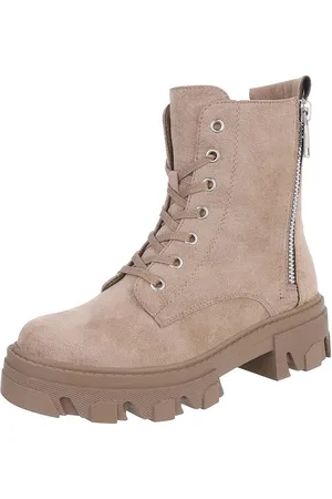 Ital-Design Damen Schnürschuhe Freizeit Schnürstiefelette (87118192) Blockabsatz Plateaustiefeletten in Hellbraun - Verkäufer: