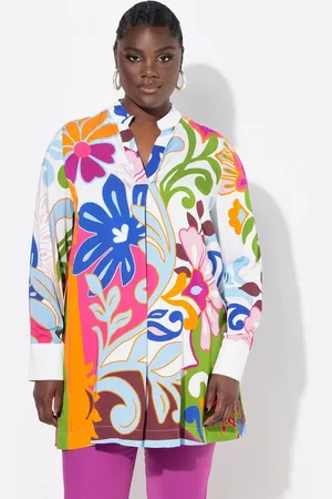 Ulla Popken Tunika Satin-Tunika A-Linie Stehkragen V-Ausschnitt - Verkäufer: Popken Fashion Group