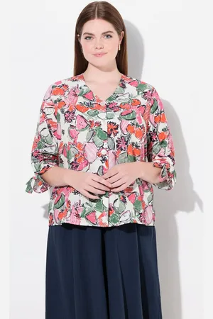 Ulla Popken Longbluse Bluse Oversized V-Ausschnitt 3/4-Arm Biobaumwolle - Verkäufer: Popken Fashion Group