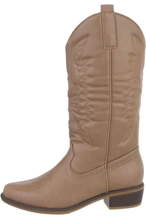 Ital-Design Damen Cowboyboots Western Westernstiefel (85878612) Blockabsatz Flache Stiefel in Hellbraun - Verkäufer: