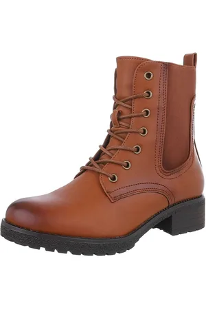 Ital-Design Damen Schnürschuhe Freizeit Stiefelette (87740309) Blockabsatz Schnürstiefeletten in Camel - Verkäufer: