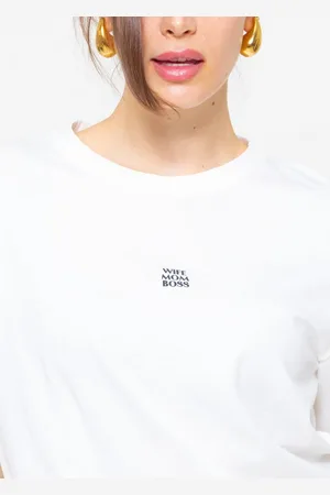 SASSYCLASSY Oversize-Shirt Lockeres T-Shirt mit Rundhalsausschnitt Oversize T-Shirt aus Baumwolle mit dezentem Print - Verkäufer: