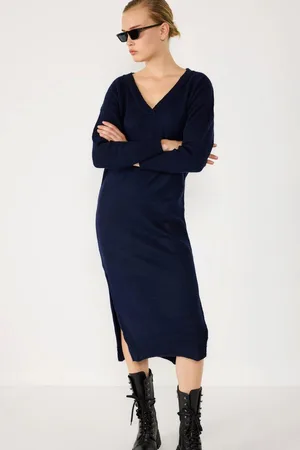 No Matter What Apparel Maxikleid V-Ausschnitt Langarm Strick Midi Kleid - Verkäufer: MegaMerchant