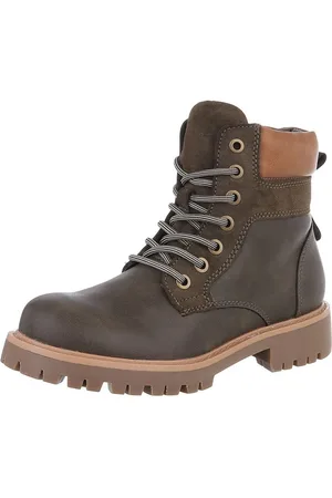 Ital-Design Damen Schnürschuhe Freizeit Stiefelette (87531892) Blockabsatz Schnürstiefeletten in Khaki - Verkäufer: