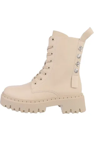 Ital-Design Damen Schnürschuhe Freizeit Schnürstiefelette (84648373) Blockabsatz Plateaustiefeletten in Beige - Verkäufer: