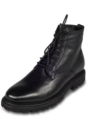 Brecos Herren Lammfell Schnür-Stiefelette schwarz, Reißverschluß, durchgenäht Stiefel Handgefertigt in Italien - Verkäufer: SISENTO - Italienische Schuhe