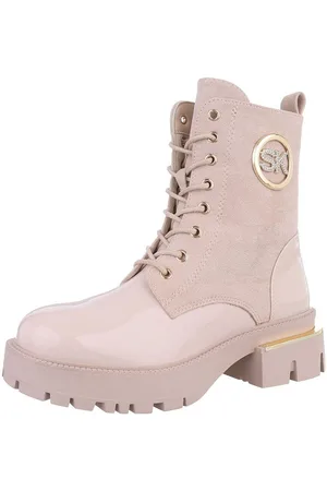 Ital-Design Damen Schnürschuhe Freizeit Schnürstiefelette (87214594) Blockabsatz Plateaustiefeletten in Beige - Verkäufer: