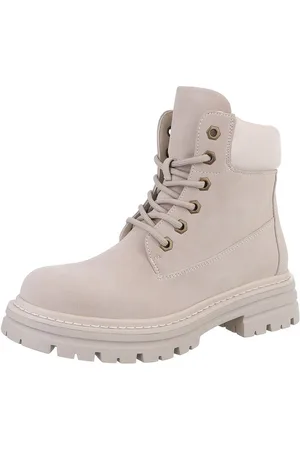 Ital-Design Damen Schnürschuhe Freizeit Stiefelette (87740357) Blockabsatz Plateaustiefeletten in Beige - Verkäufer: