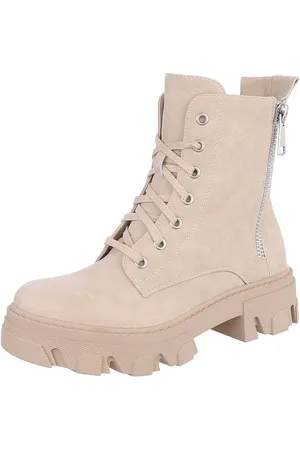 Ital-Design Damen Schnürschuhe Biker Schnürstiefelette (87118217) Blockabsatz Plateaustiefeletten in Beige - Verkäufer: