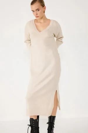 No Matter What Apparel Maxikleid V-Ausschnitt Langarm Strick Midi Kleid - Verkäufer: MegaMerchant