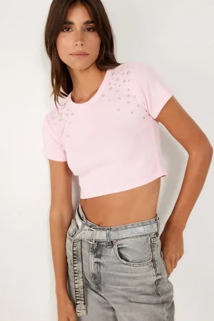 No Matter What Apparel Crop-Top Üst Gesticktes Stein Detail Crop Top in Türkischem Stoff - Verkäufer: MegaMerchant