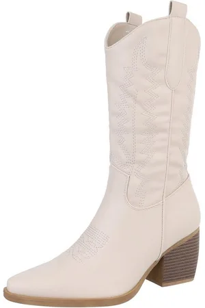 Ital-Design Damen Cowboyboots Western Westernstiefel (87336809) Blockabsatz Stiefel in Beige - Verkäufer: