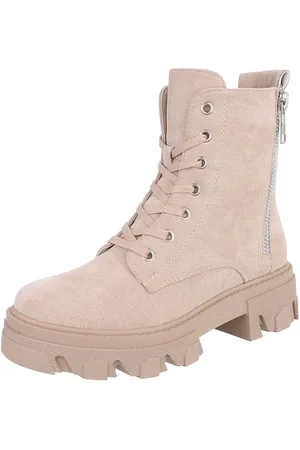 Ital-Design Damen Schnürschuhe Freizeit Schnürstiefelette (87118205) Blockabsatz Plateaustiefeletten in Beige - Verkäufer: