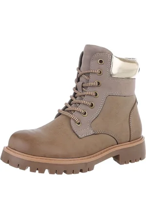 Ital-Design Damen Schnürschuhe Freizeit Stiefelette (87531890) Blockabsatz Schnürstiefeletten in Hellbraun - Verkäufer: