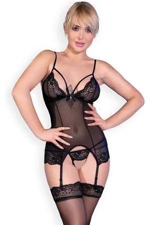 Chilirose Corsage Strapscorsage in mit String und Strümpfen (Set) - Verkäufer: Andalous Dessous