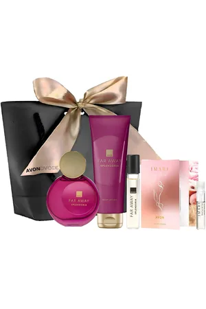 Avon Eau de Parfum FAR AWAY SPLENDORIA 50ml, Körperlotion 125ml, Taschenspray 10ml, 5-tlg., Duftkomposition aus weißem Oud, schwarzer Pflaume und Vanille. - Verkäufer: Cultzen