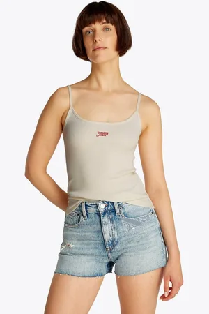 Tommy Hilfiger Spaghettitop TJW SCRIPT STRAPPY TOP in Rippoptik, mit Logoschriftzug