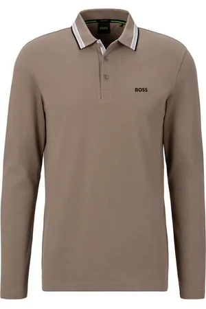 HUGO BOSS Langarm-Poloshirt Plisy mit Streifen am Kragen