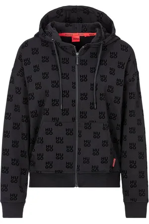 HUGO BOSS Kapuzensweatjacke FLOKKI_HODDED mit Allover Flock-Print