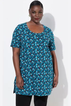 Ulla Popken Longshirt Longshirt Blüten A-Linie Rundhals Halbarm - Verkäufer: Popken Fashion Group